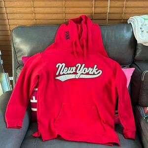 Like New Rare VS Pink New York bling red hoodie